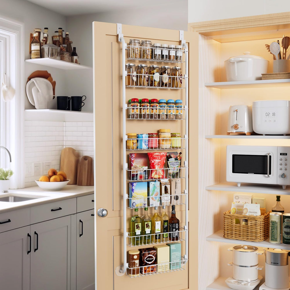 Delamu Over The Door Pantry Organizer, 8-Tier Metal Pantry Door Organization ...