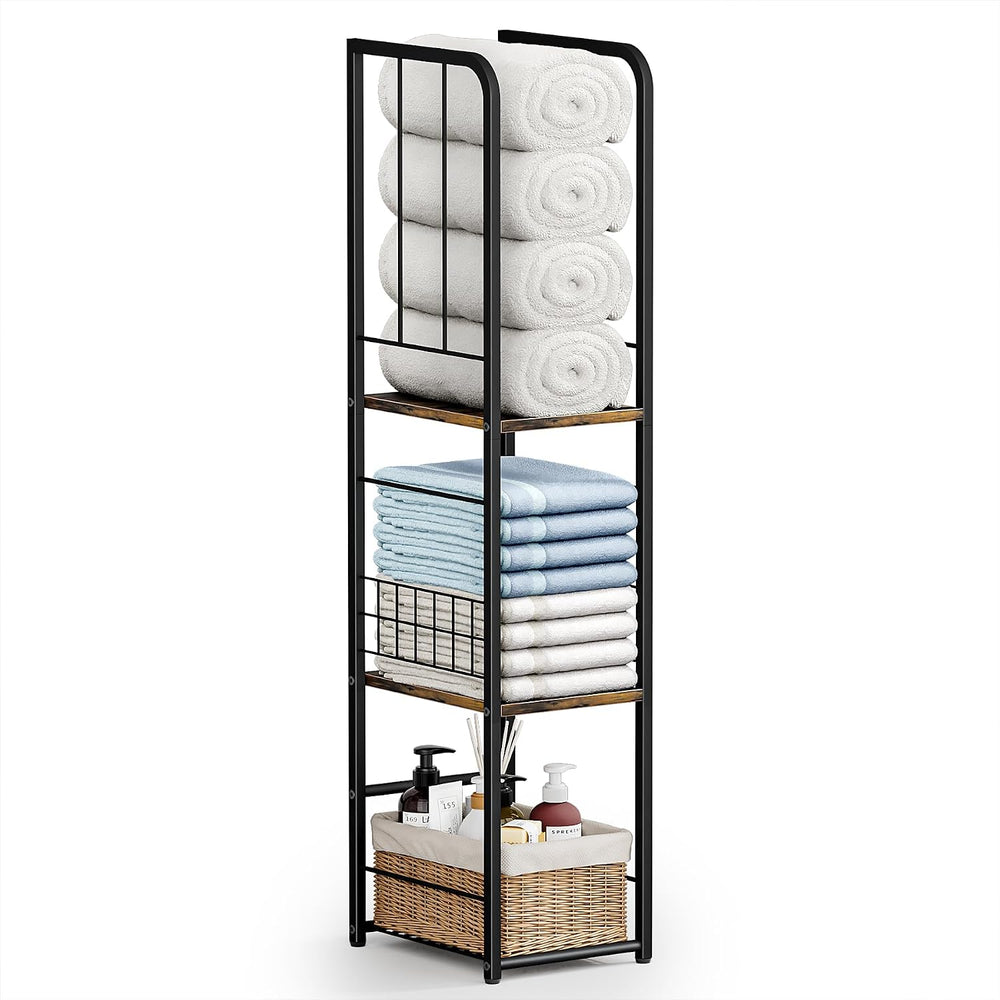KIMBORA Narrow Towel Storage for Bathroom, 3-Tier Free Standing Bathroom Towe...