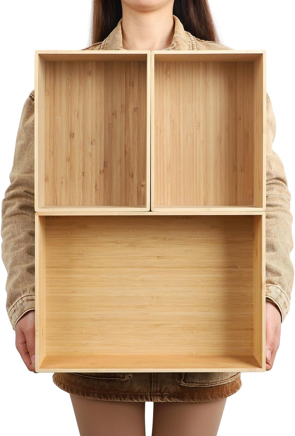 BAMOTTO CRAFTBAMBOO 3-Piece Bamboo Storage Box Set Stackable Organizer