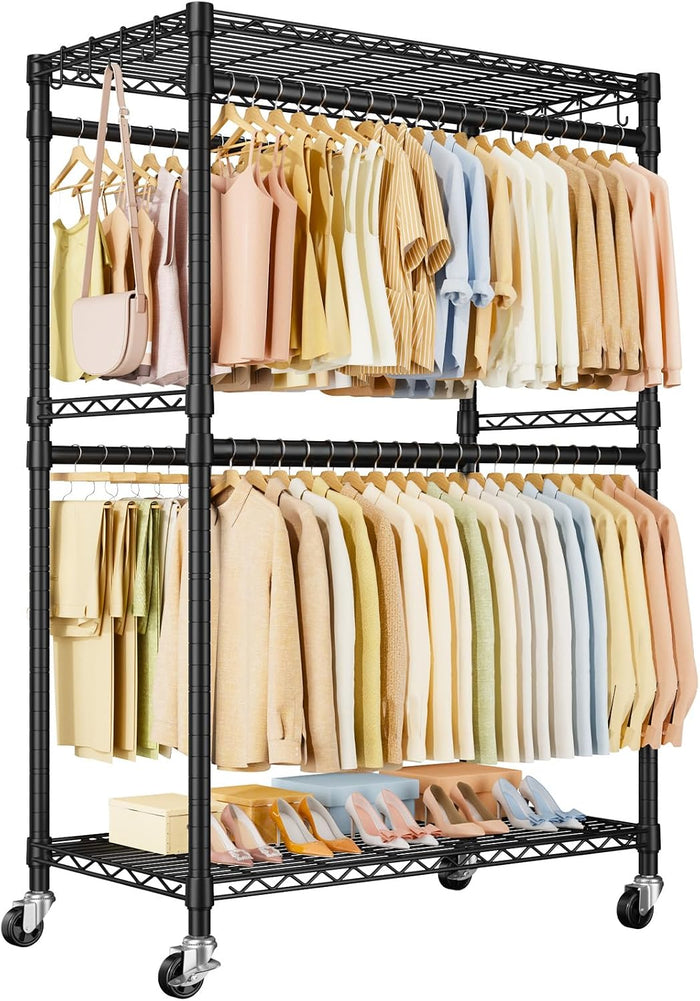 ULIFHOME Rolling Clothes Rack, Clothing Racks for Hanging Clothes, Black