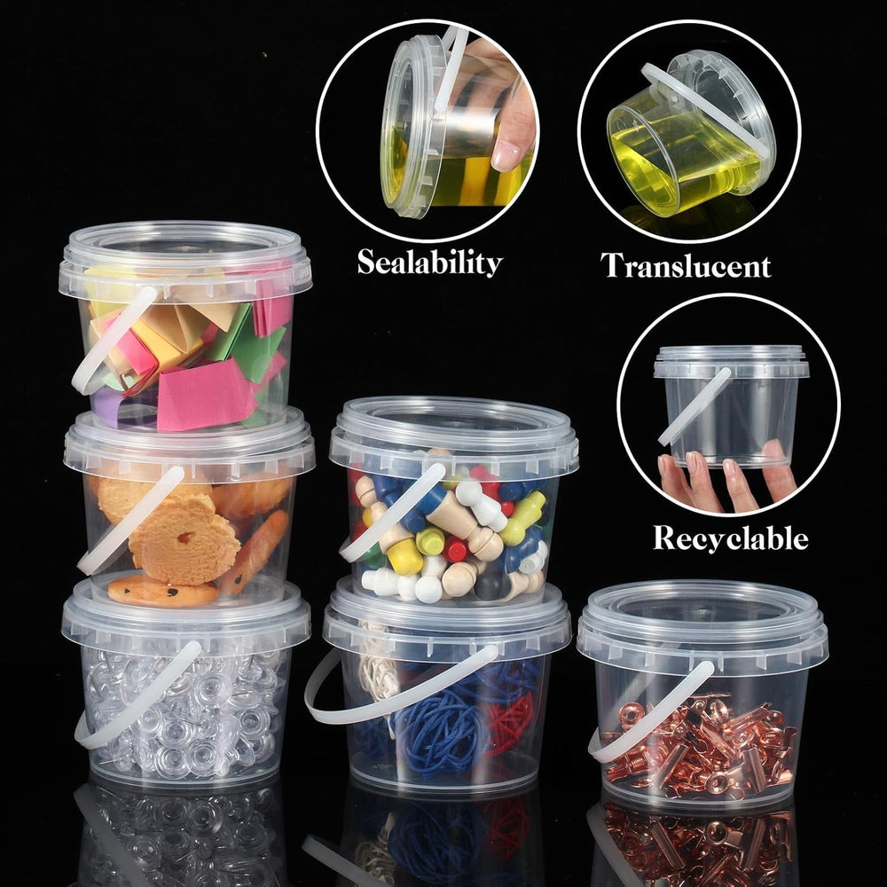 Maxcheck 100 Pcs Plastic Bucket with Lids and Handles Bulk, 10oz, Clear
