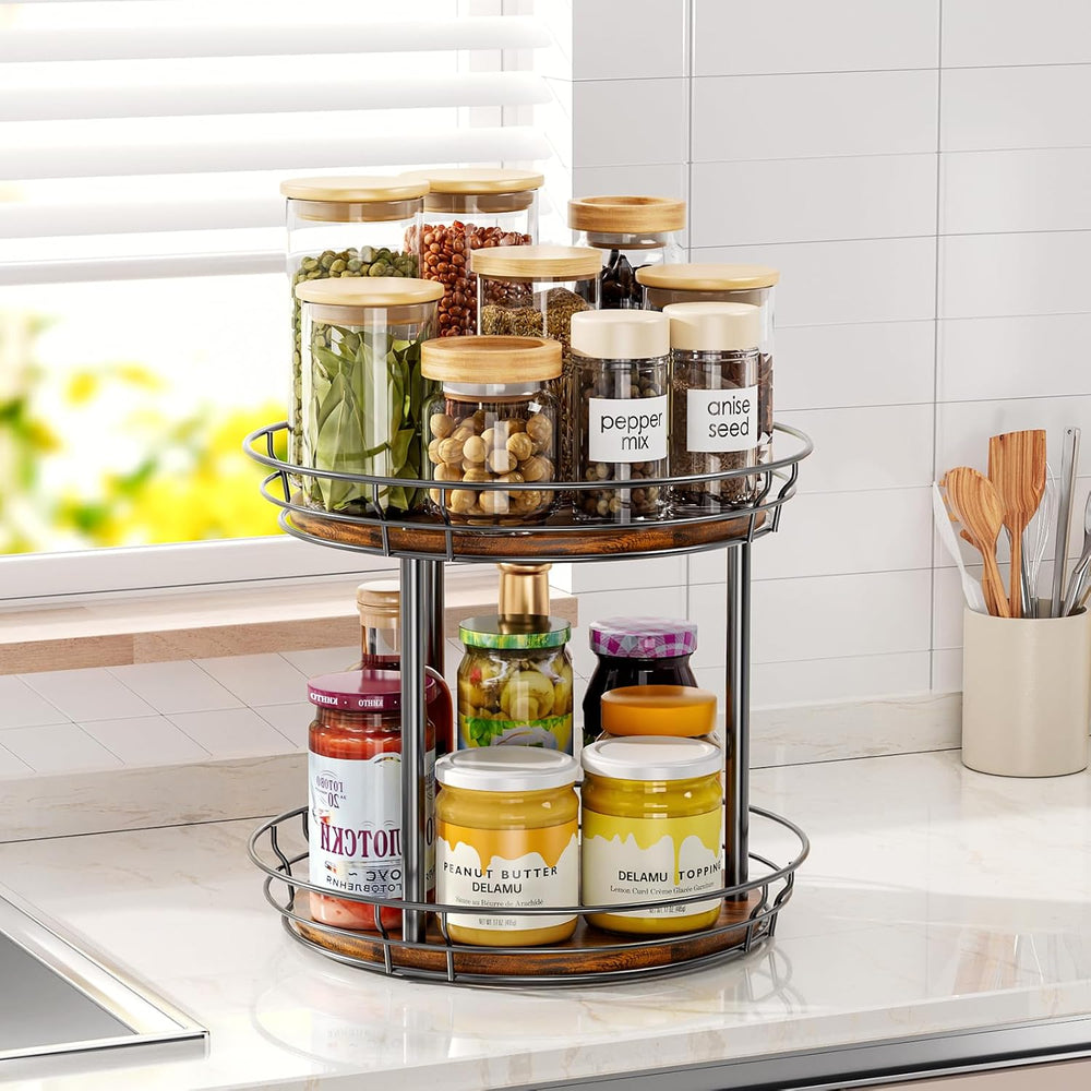 LAMU 2 Tier Lazy Susan Turntable Rotating Spice Rack Organizer for Cabinet