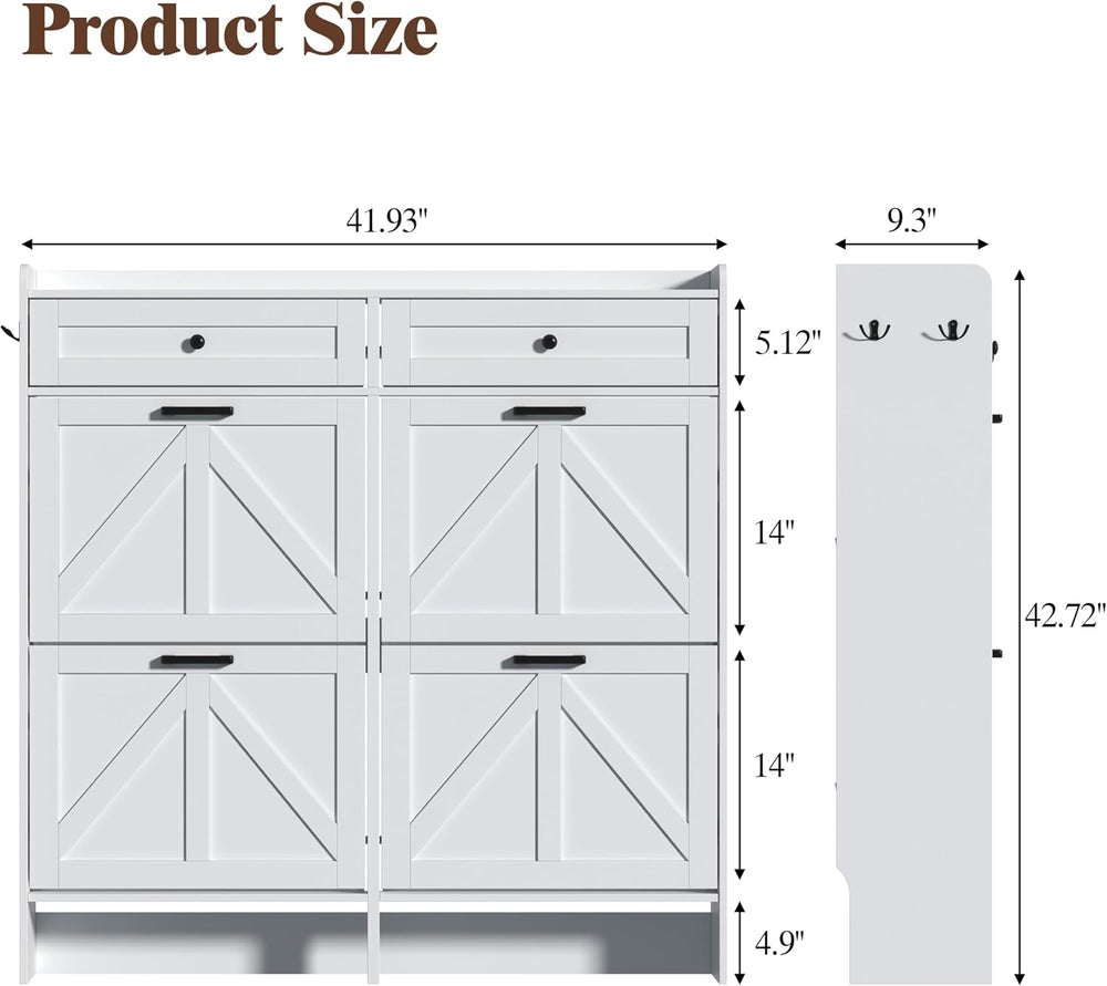 Thacuok Shoe Cabinet with 4 Flip Drawers & 2 Storage Drawers, Rustic Farm...