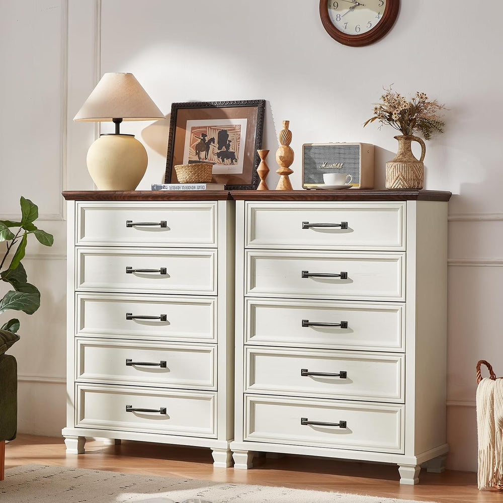 SAVOR LIFE Farmhouse 5 Drawer Dresser for Bedroom, White