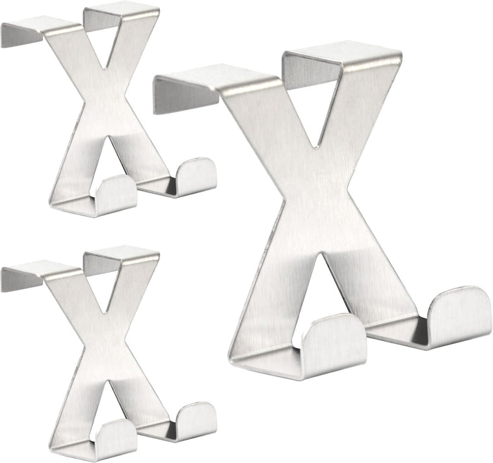 RICOO MH031Sx3 Stainless Steel Door Hooks for Hanging, Pack of 3, Robust Door Coat Rack Without Drilling, Universal Use, Silver - Coat Hook Door for Kitchen and Bathroom