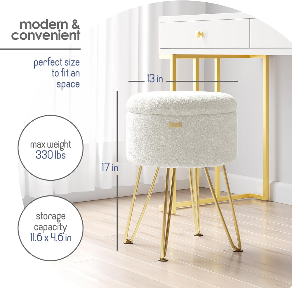 Round Ottoman with Storage, Boucle Storage Ottoman, Foot Stool Ottomans, Make...