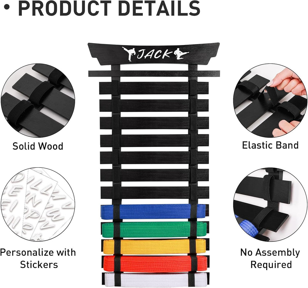 Karate Belt Display Rack with Stickers, Martial Arts Belt Display Holder, Tae...