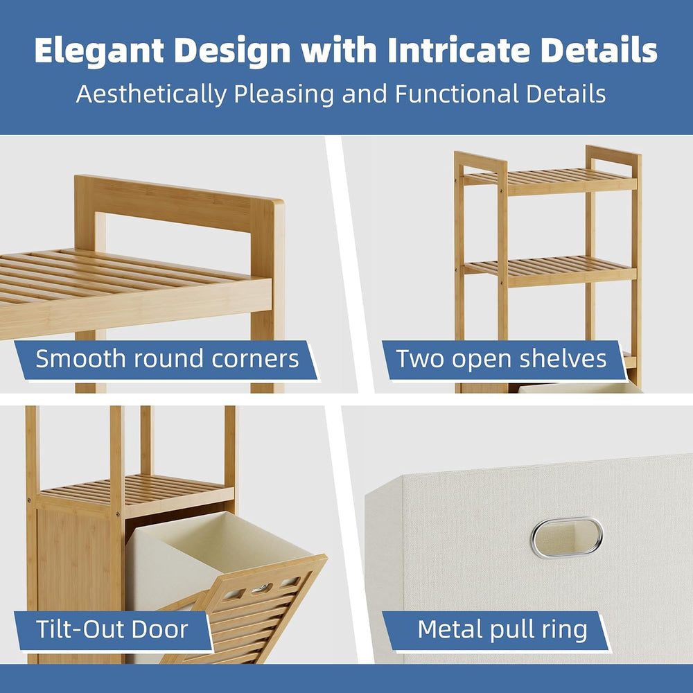 HITNET Tilt Out Laundry Hamper, Bamboo Laundry Basket with Foldable Bag and 3...