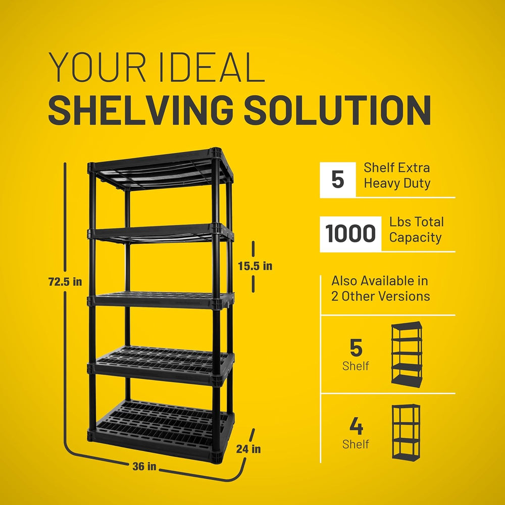 Plano 5-Shelf Extra Heavy Duty Plastic Storage Shelves, 72.5” x 36” x 24”, 10...
