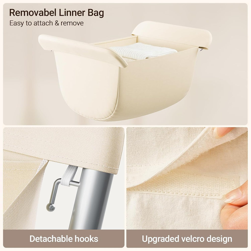 ELYKEN Laundry Basket with Wheels, Collapsible Laundry Hamper, Cream