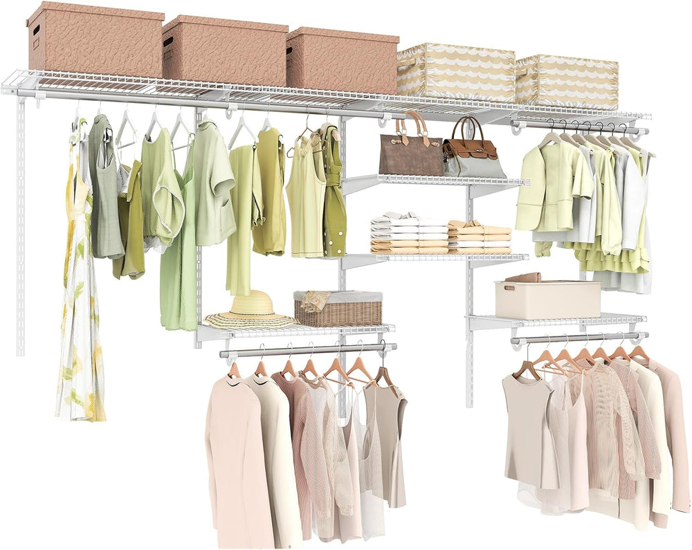 Tangkula 4 to 8 FT Custom Closet System, Wall Mounted Closet with Hanging Rod...