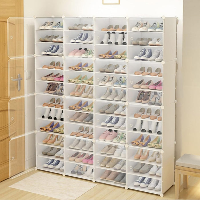 Shoe Rack Organizer,12-Tiers Stackable ,96 Portable Shoe Rack Organizer Shoe Organize Clear Stackable Shoe Boxes Durable Modular Shoes Organizer Expandable 96 Shoe Rack for Heels,Boots,Slippers
