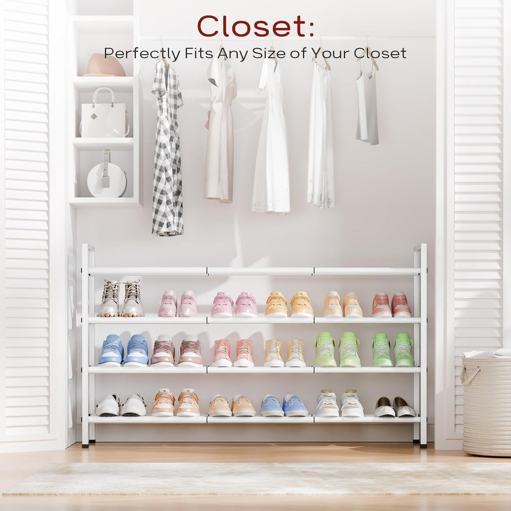 Bumusty 4 Tier Long Expandable Shoe Rack for Closet, White