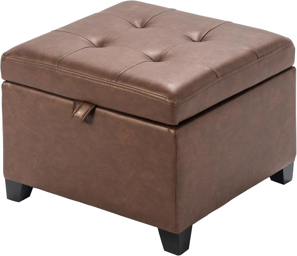 Asense 17 Inch Storage Ottoman Foot Rest,Square Faux Leather Foot Stool,Small...