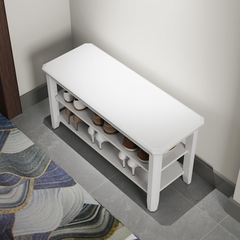 AQIMUELE Wood Shoe Rack Bench, 2 Tier Shoe Rack for Front Door Entrance