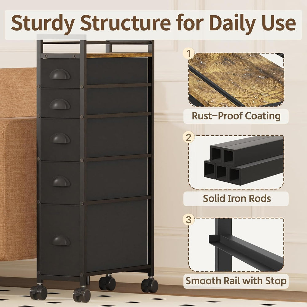 LASZOLA Narrow Cabinet Slim Storage Cart for Bathroom Small Space, Black