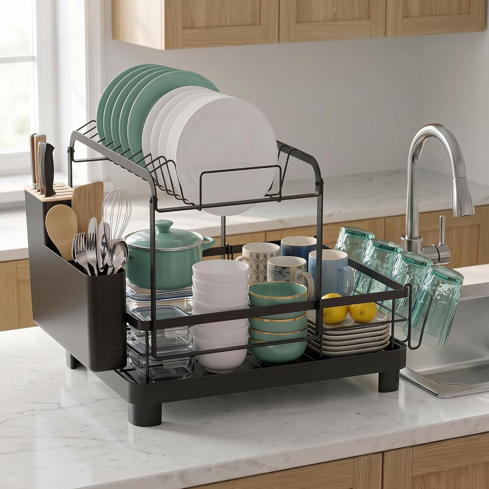Runnatal 2-Tier Dish Drying Rack, Large Dish Drainers for Kitchen Counter