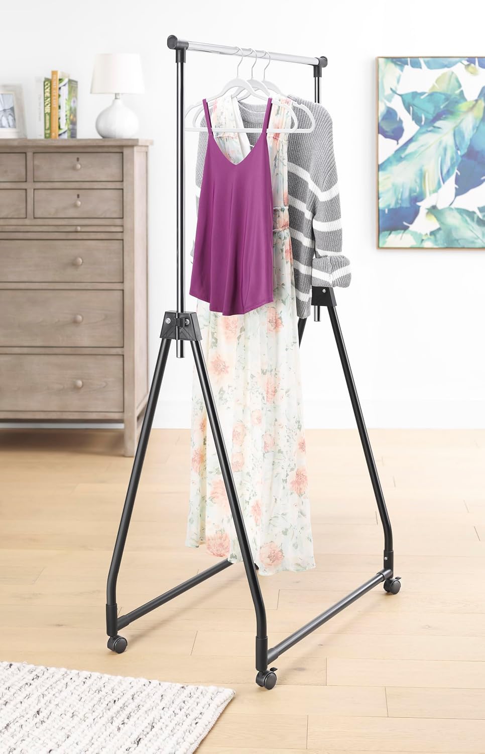 Whitmor Folding Garment Rack - Rolling Clothes Hanger - Adjustable Height - B...