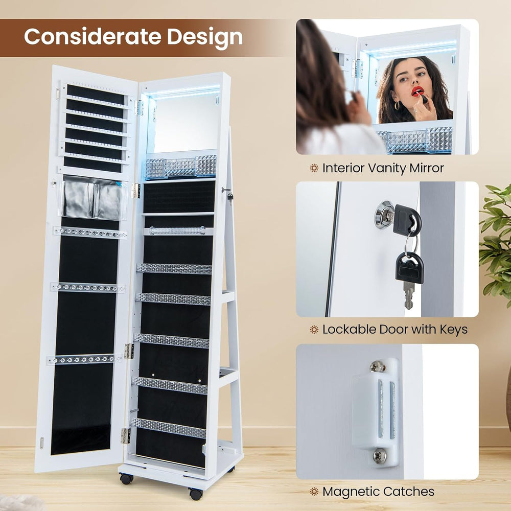 LOKO 360° Rotating Jewelry Organizer, Lockable Jewelry Armoire (White)