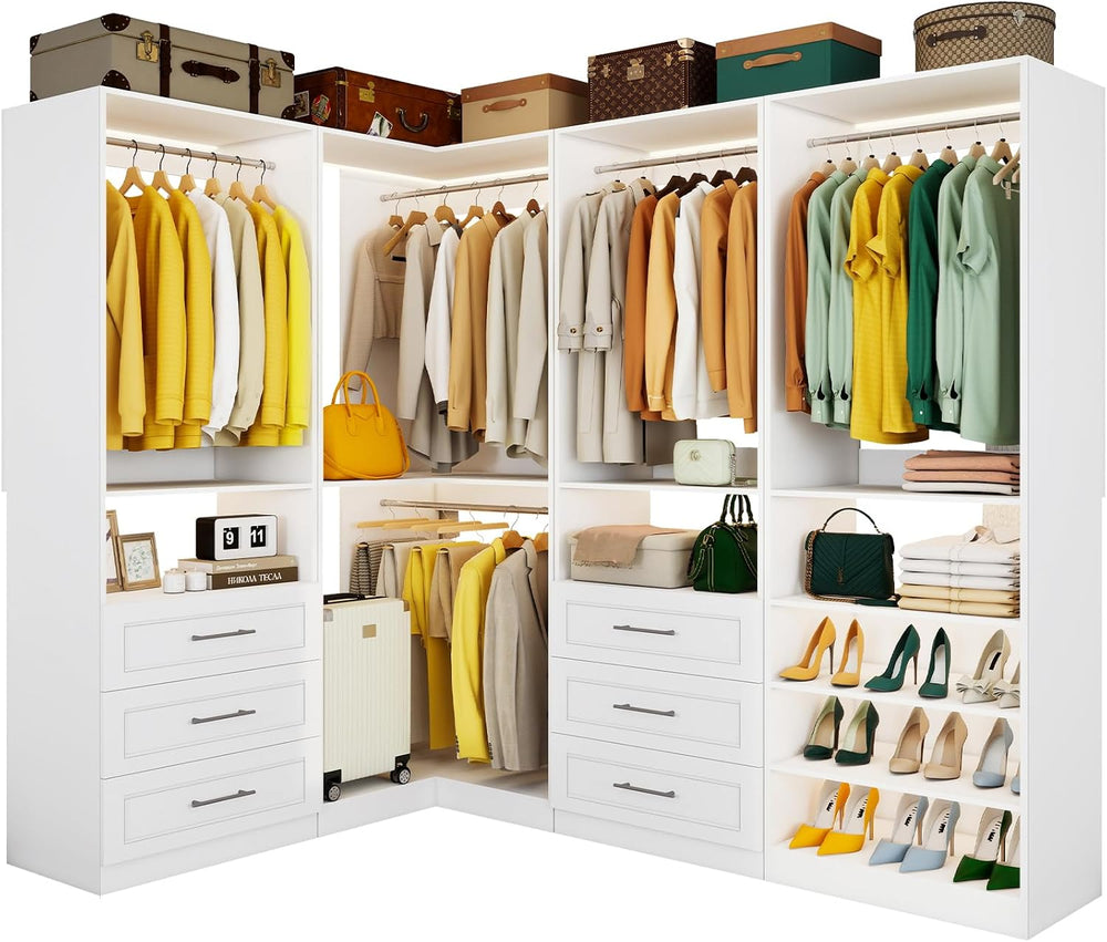 Closet System of 4 Set, 8.5FT-18.5FT Closet Organizer Systems with 6 Drawers ...
