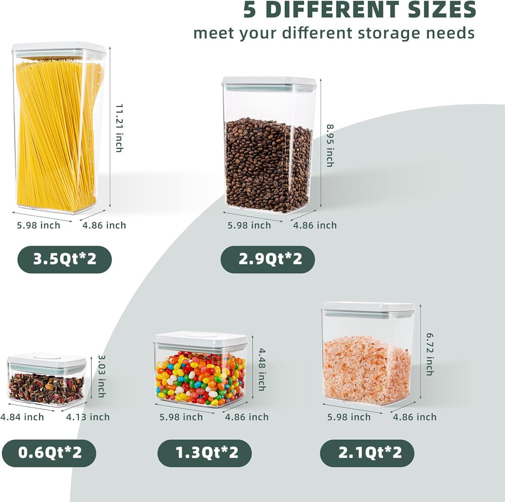 Airtight Food Storage Containers, 10-Piece, 5 Sizes, Pop-Top Lids