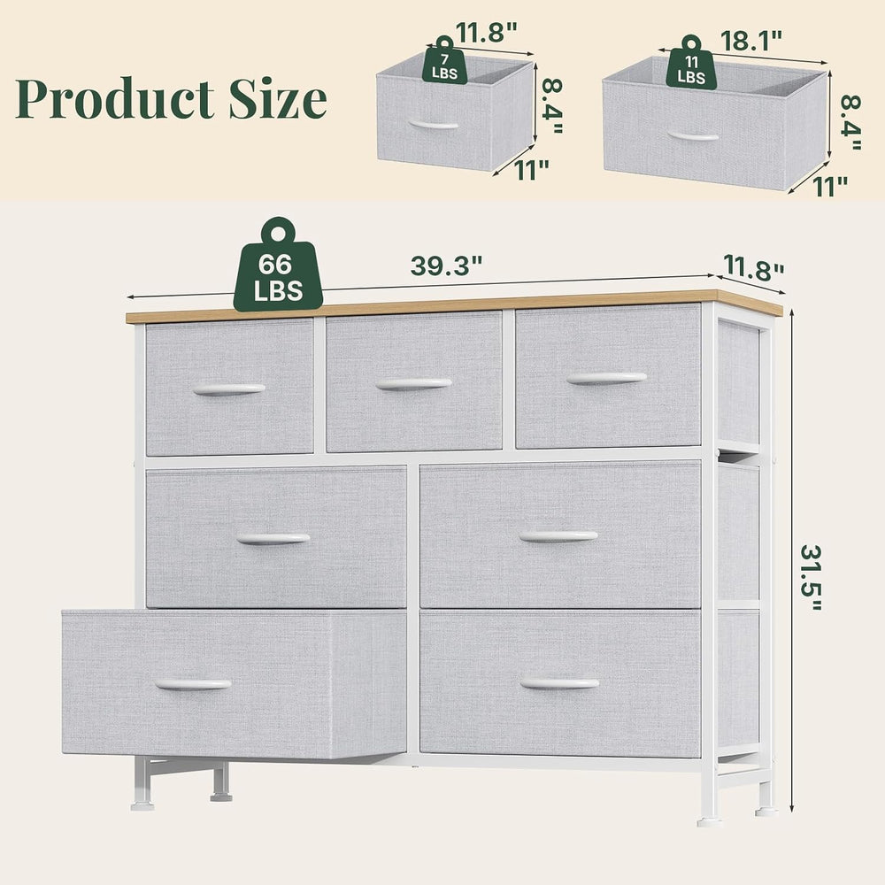 Fabric Dresser for Bedroom with 7 Drawers, Chest of Drawers