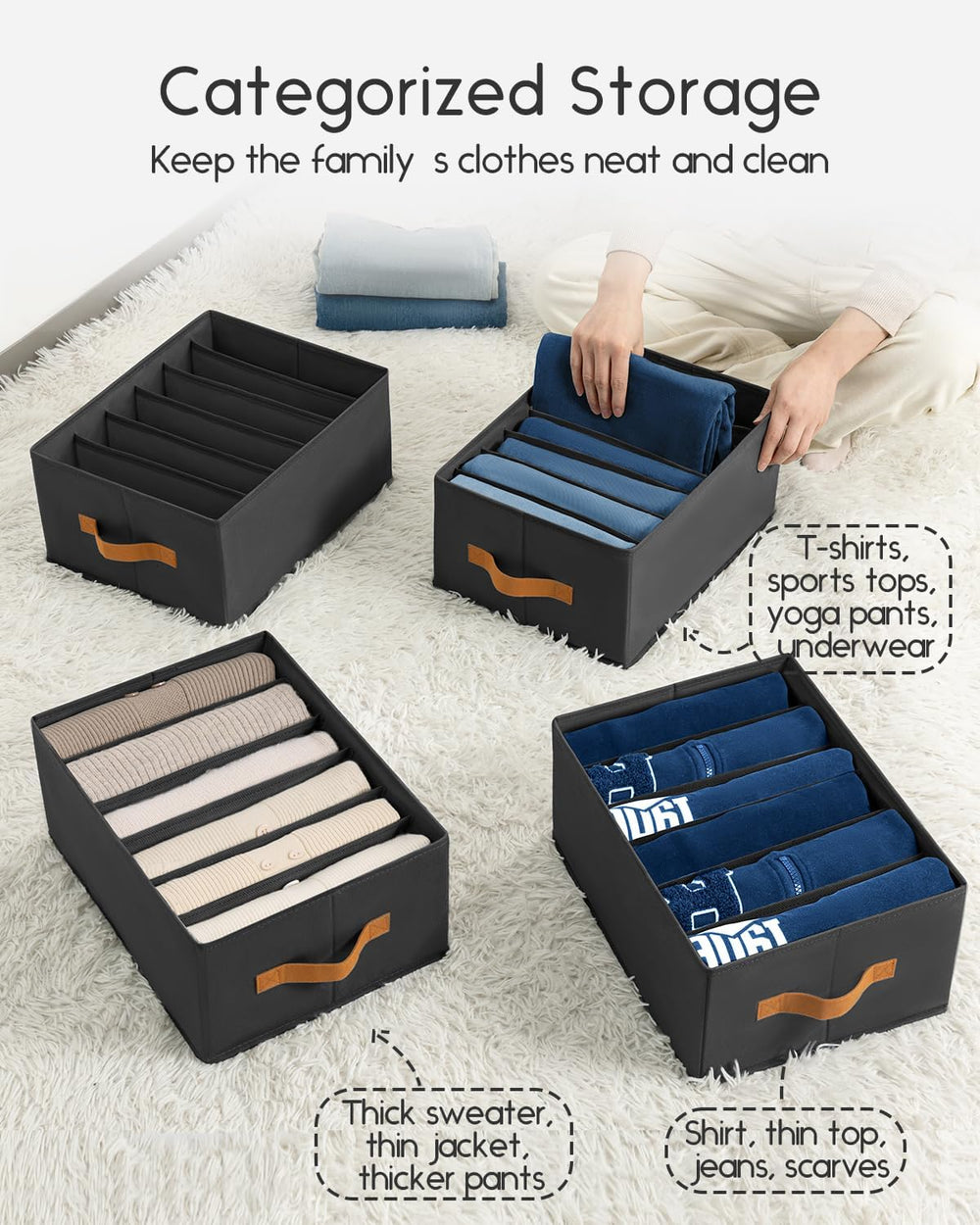 Homsorout Closet Organizers and Storage - Fabric Clothes Organizer with Handl...
