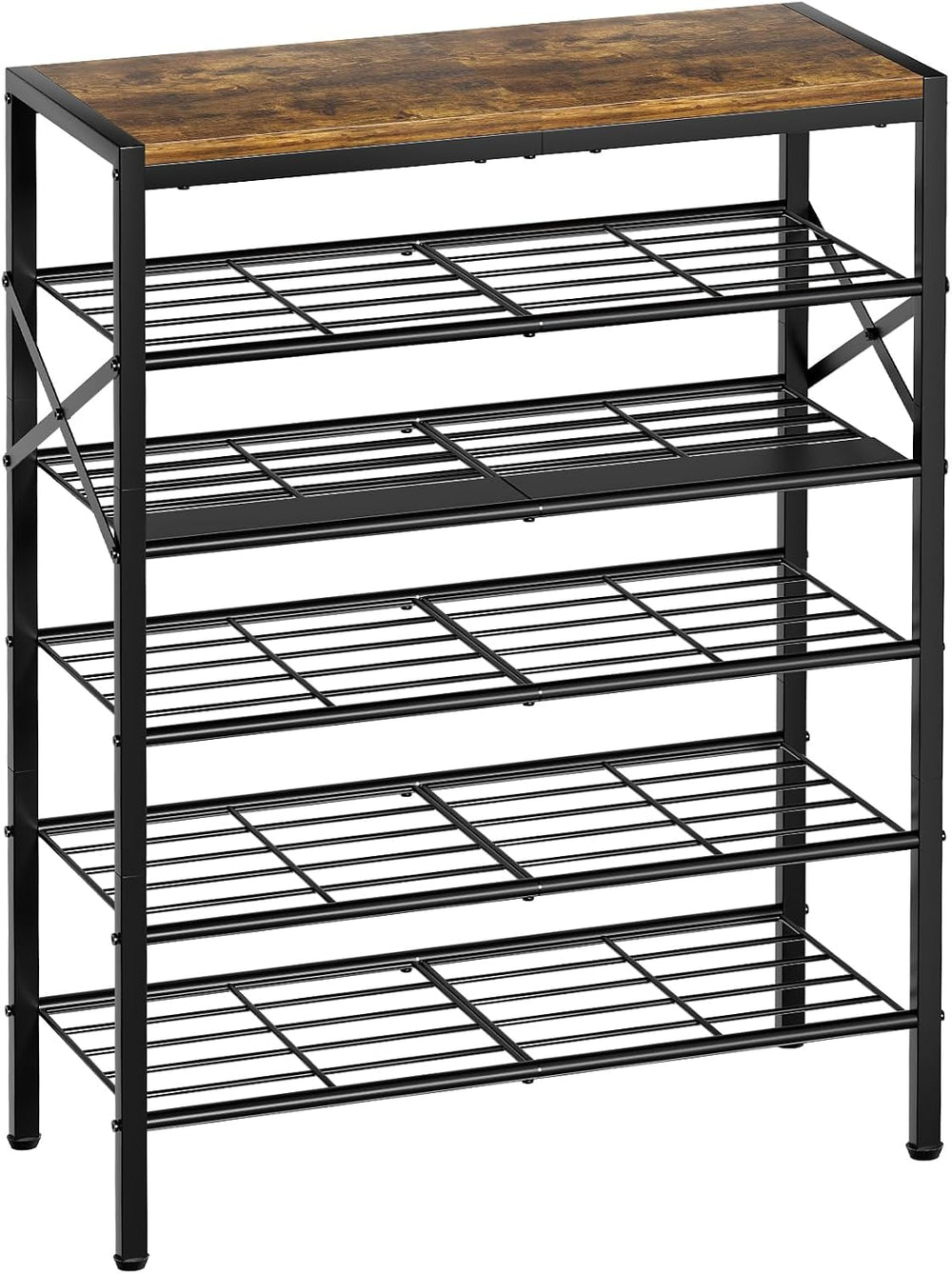 6 Tier Metal Shoe Rack with Wood Top, 18-24 Pairs