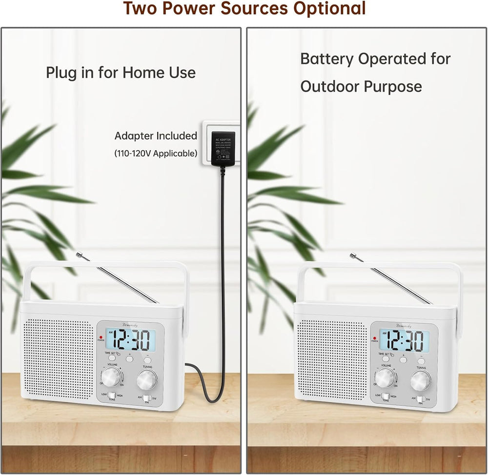 DreamSky AM FM Radio Portable Shortwave Radio Battery Powered/Plug in Wall