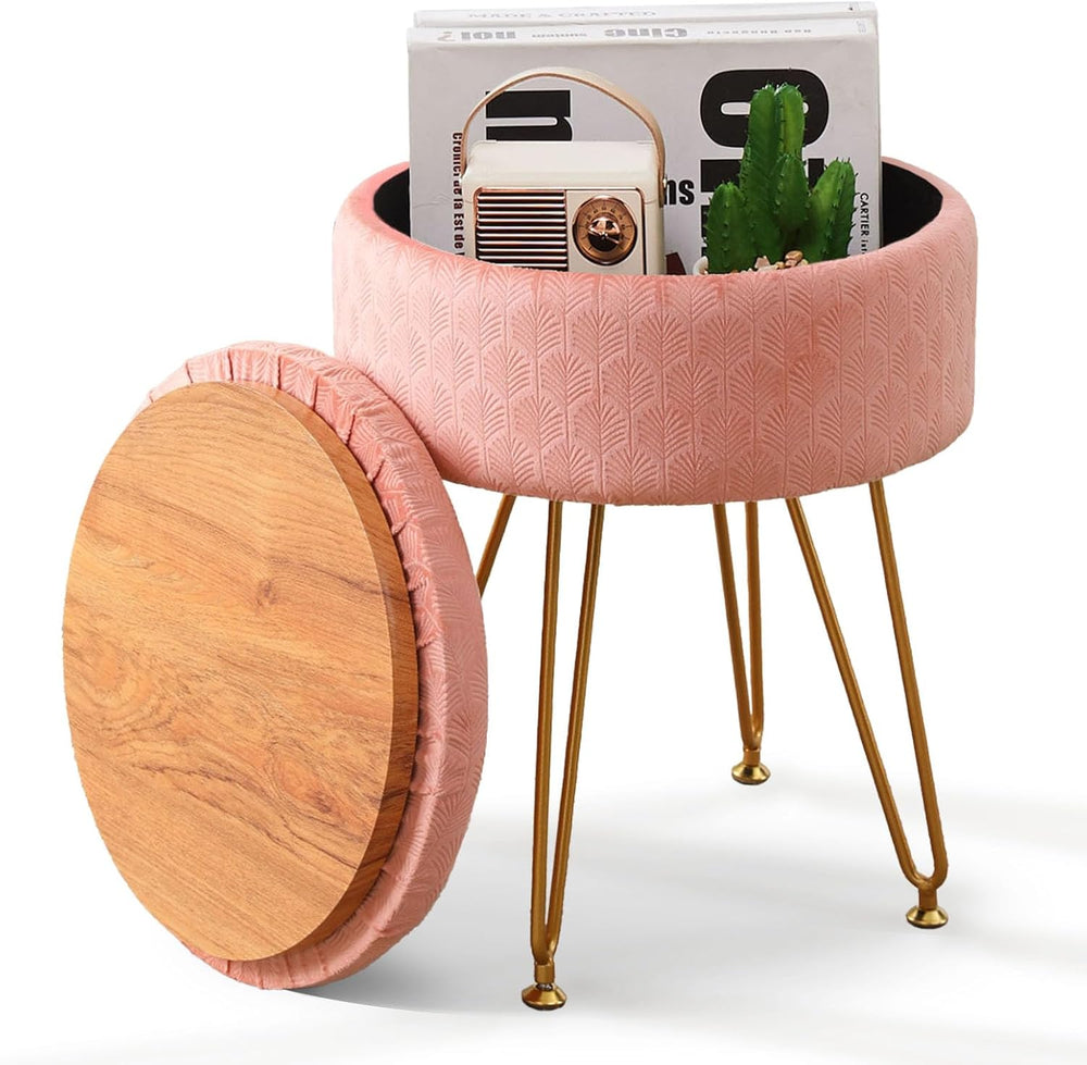 Cpintltr Foot Stool Velvet Storage Ottoman with Removable Lid Round Sofa Stoo...