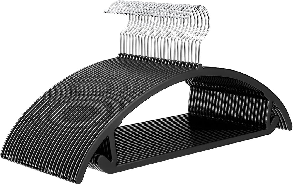 MIZGI Plastic Hangers 50 Pack, Patented Rounded Shoulder Sweater Hangers