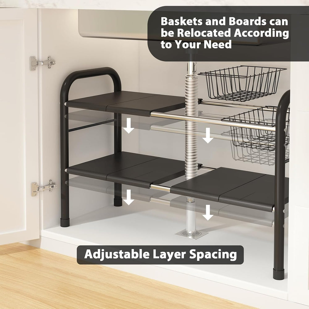 Expandable Under Sink Organizer, 2 Tier Under Sink Shelf