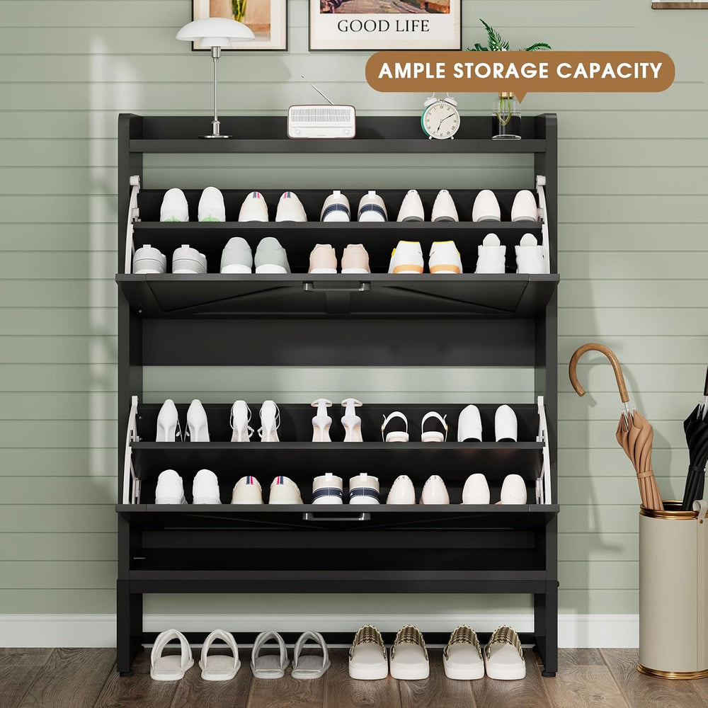 GRUSIGN Shoe Cabinet, Shoe Storage Cabinet with 2 Flip Drawers & Adjustab...