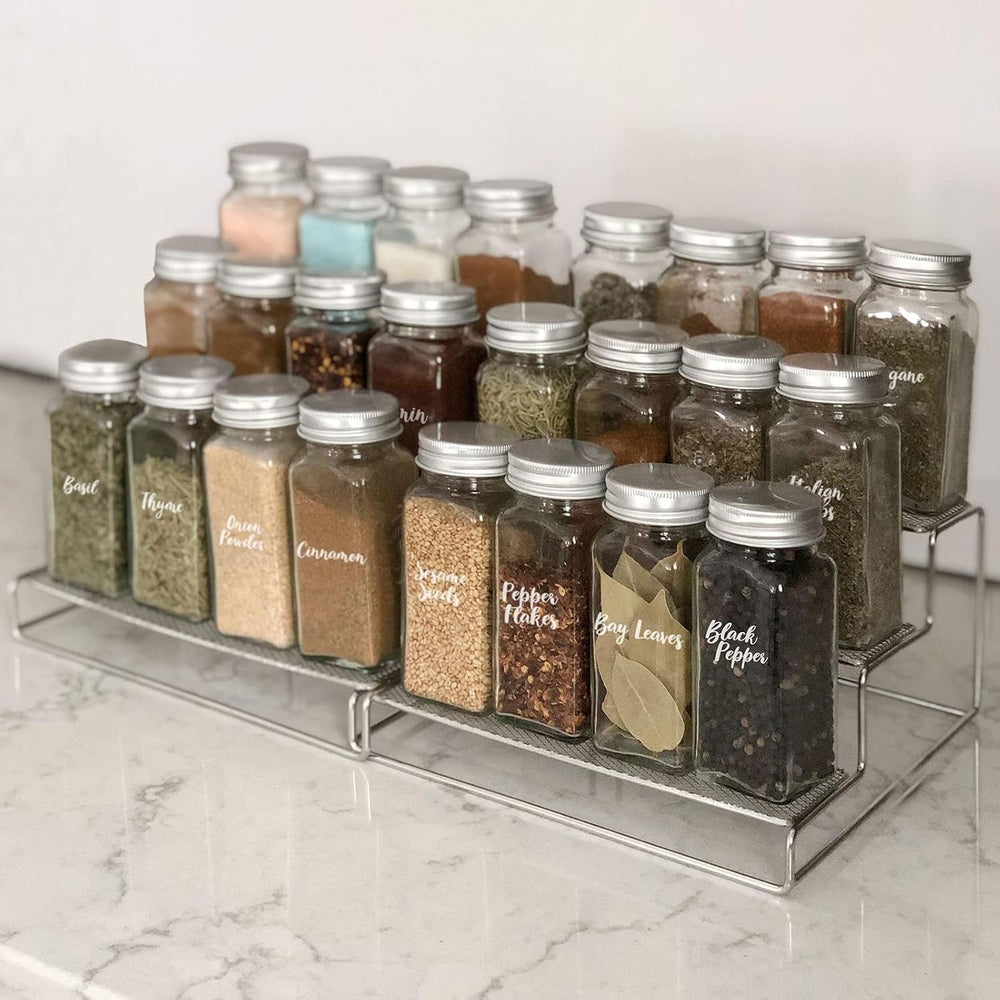 Talented Kitchen 3-Tier Stainless Steel Spice Rack - 24 Square 4oz Glass Jars...