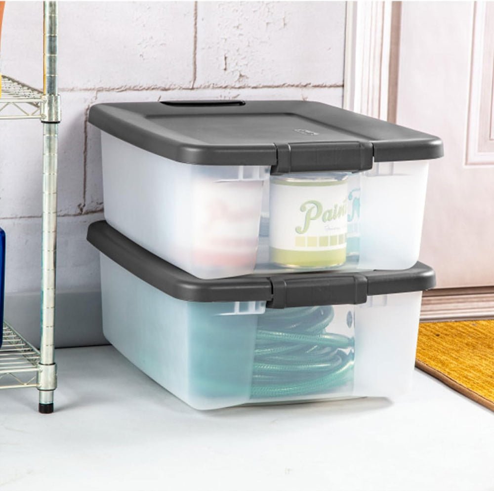 Sterilite 25 Qt ShelfTote, Stackable Storage Bin with Latching Lid, Plastic C...
