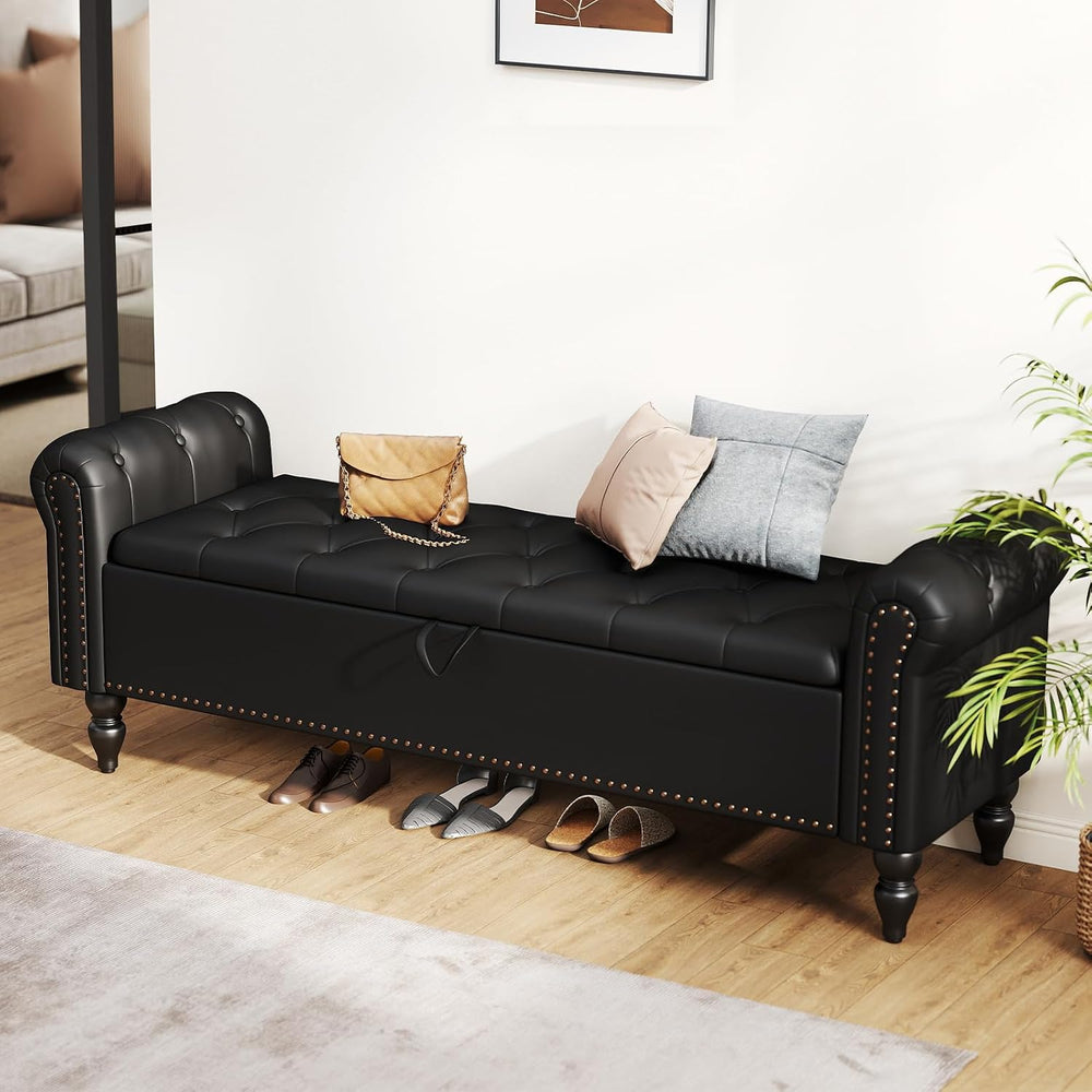 Furniliving 63” End of Bed Bench, Bedroom Bench with Button-Tufted, Upholster...