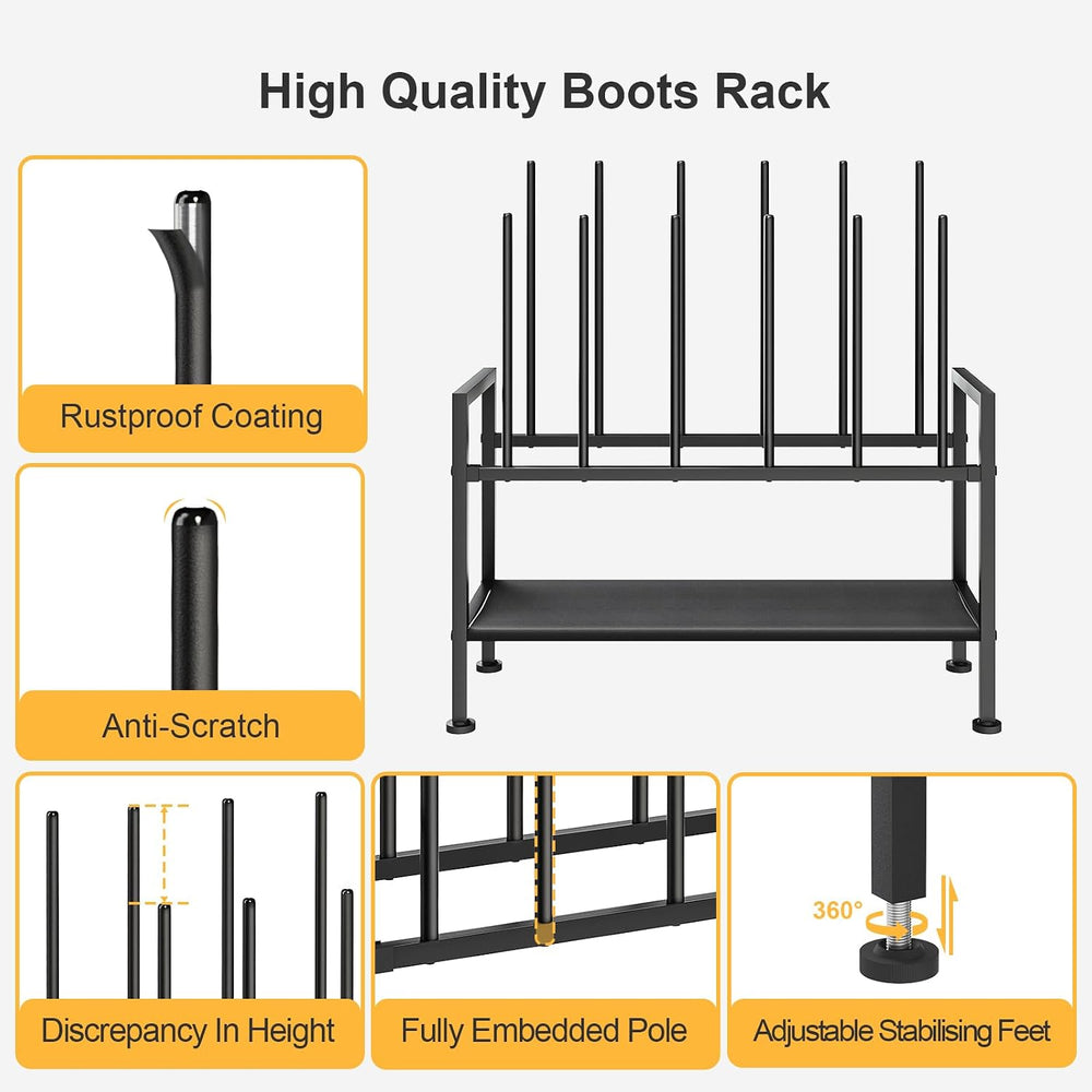 DIMJ Free Standing Shoe Racks - 3-Tier Boot Rack, Black Metal Storage Organiz...