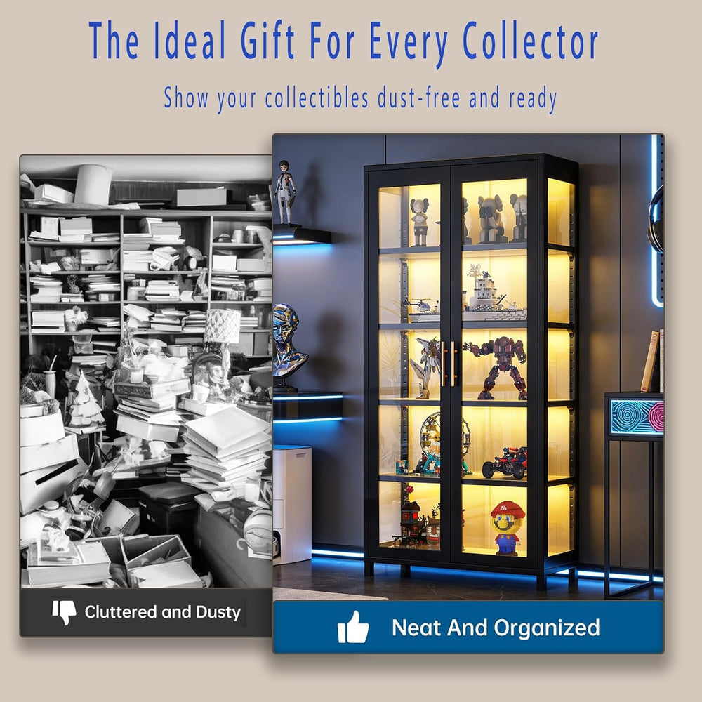 Display Cabinet with Glass Doors, 5-Tier Curio Cabinet, Glass Display Case fo...