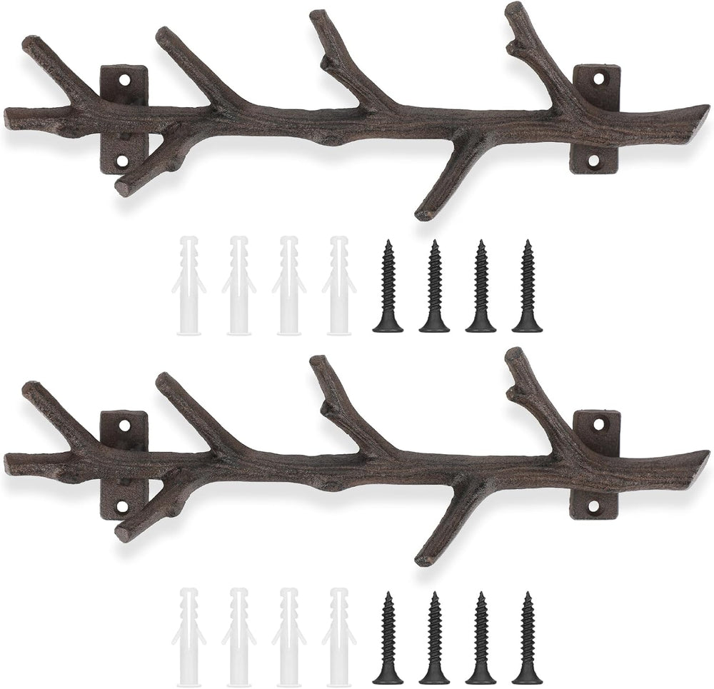 12" Cast Iron Tree Branch Vertical Coat Hat Rack Wall Mount Heavy Duty D...