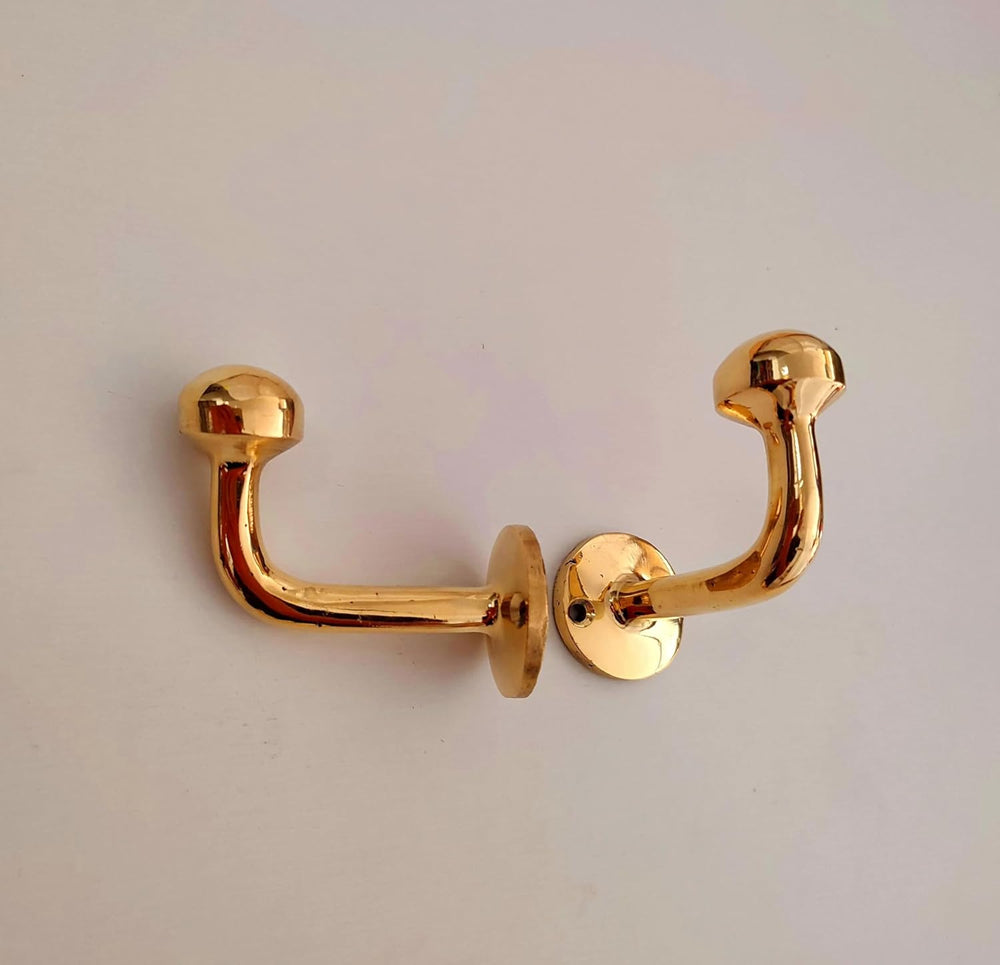 Set of 2 Unlacquered Solid Brass Wall Hooks, Handmade Brass Hooks for Doors a...
