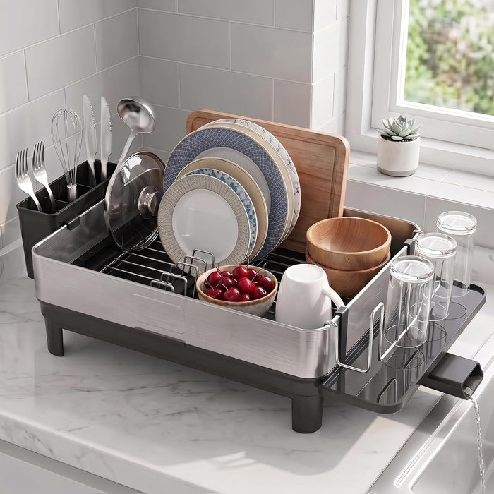 Dish Drying Rack, 17-Inch Dish Drainer for Countertop, Stainless Steel