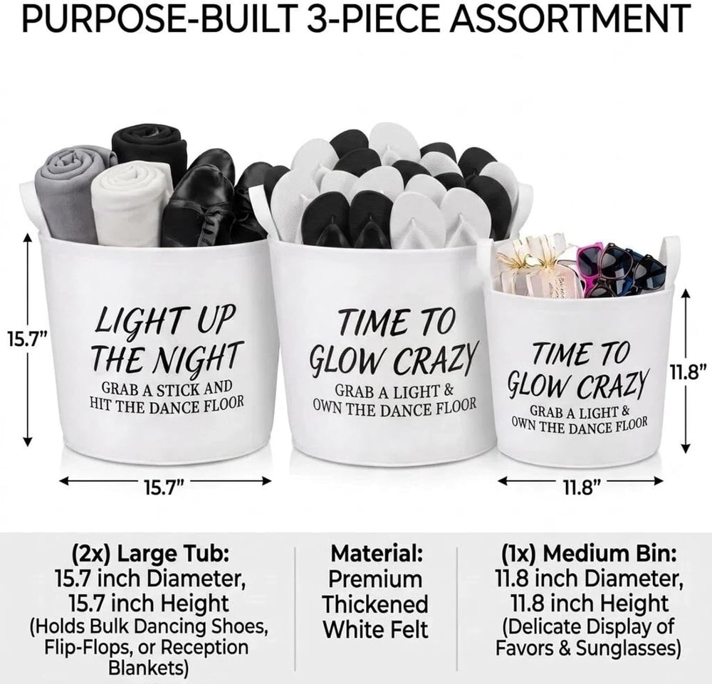 3-Piece Felt Party Baskets Two 15.7" & One 11.8" Bins