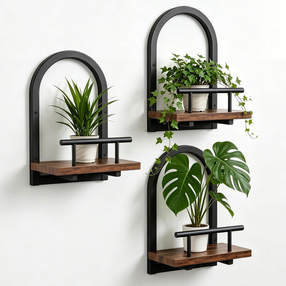 Amaoot Floating Shelves Set for 3, Wall Plant Holder Shelf, Wall Planters