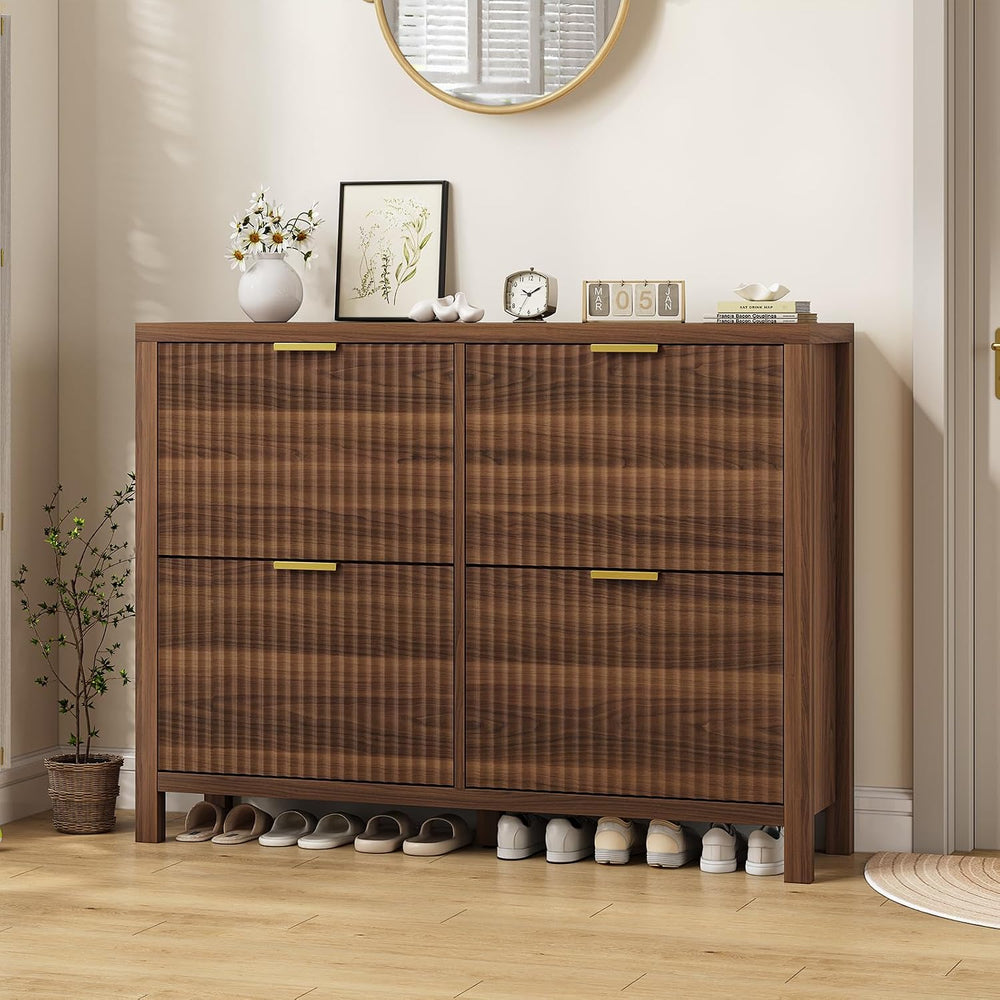 47" Fluted Shoe Cabinet Stoarge with 4 Flip Drawers for Entryway, Hallway