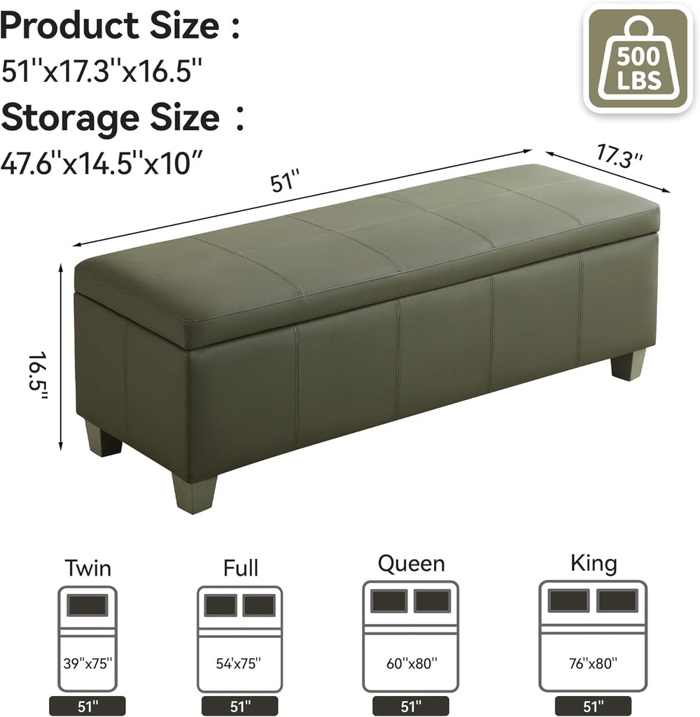 WUTUTUEE 51" Faux Leather Storage Ottoman, Stitch Tufted Rectangle Uphol...