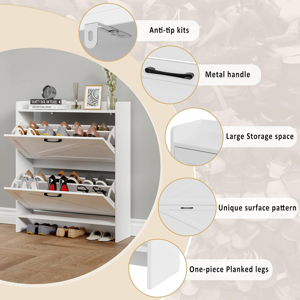 Lomojo Shoe Cabinet Storage for Entryway, Hidden Shoes Storage Cabinet with 2...