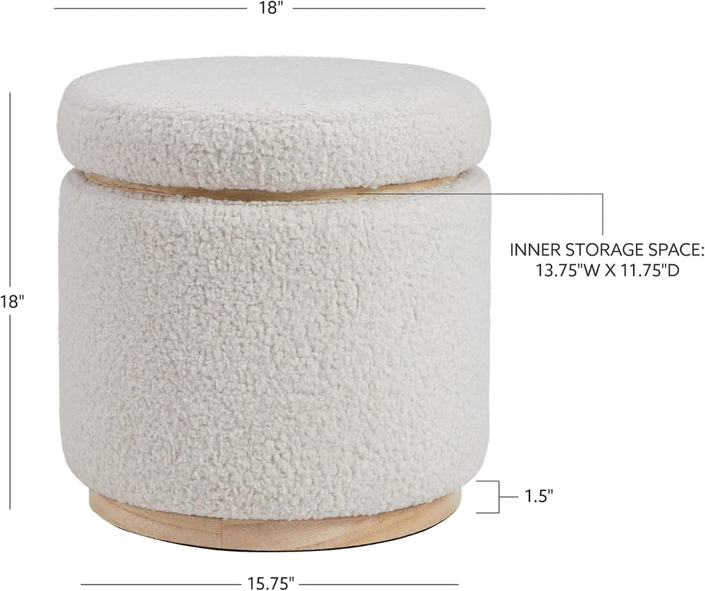 Linon Home Décor Cream Sherpa Round Storage Wooden Base by Linon Lexington Ot...