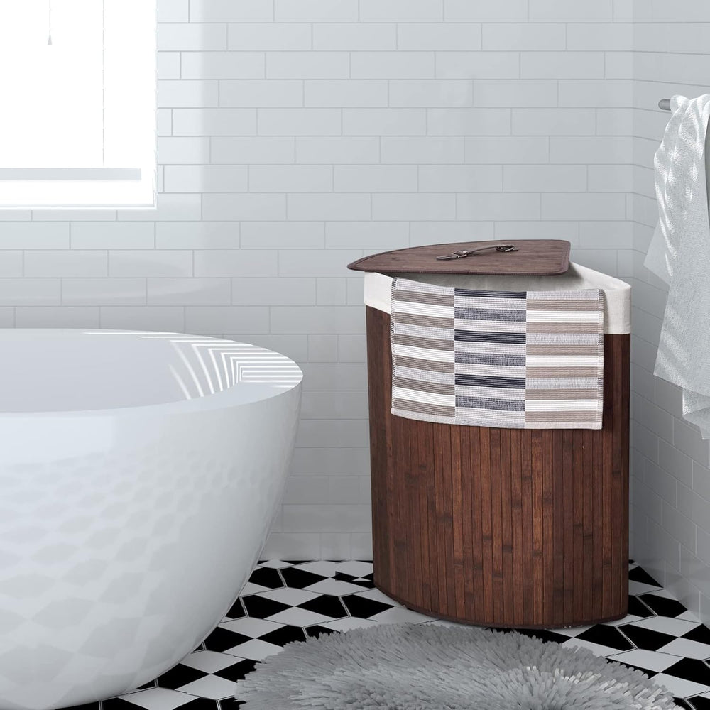 Julimoon Bamboo Laundry Hamper With Lid, Removable Liner and Handle - Clothes...