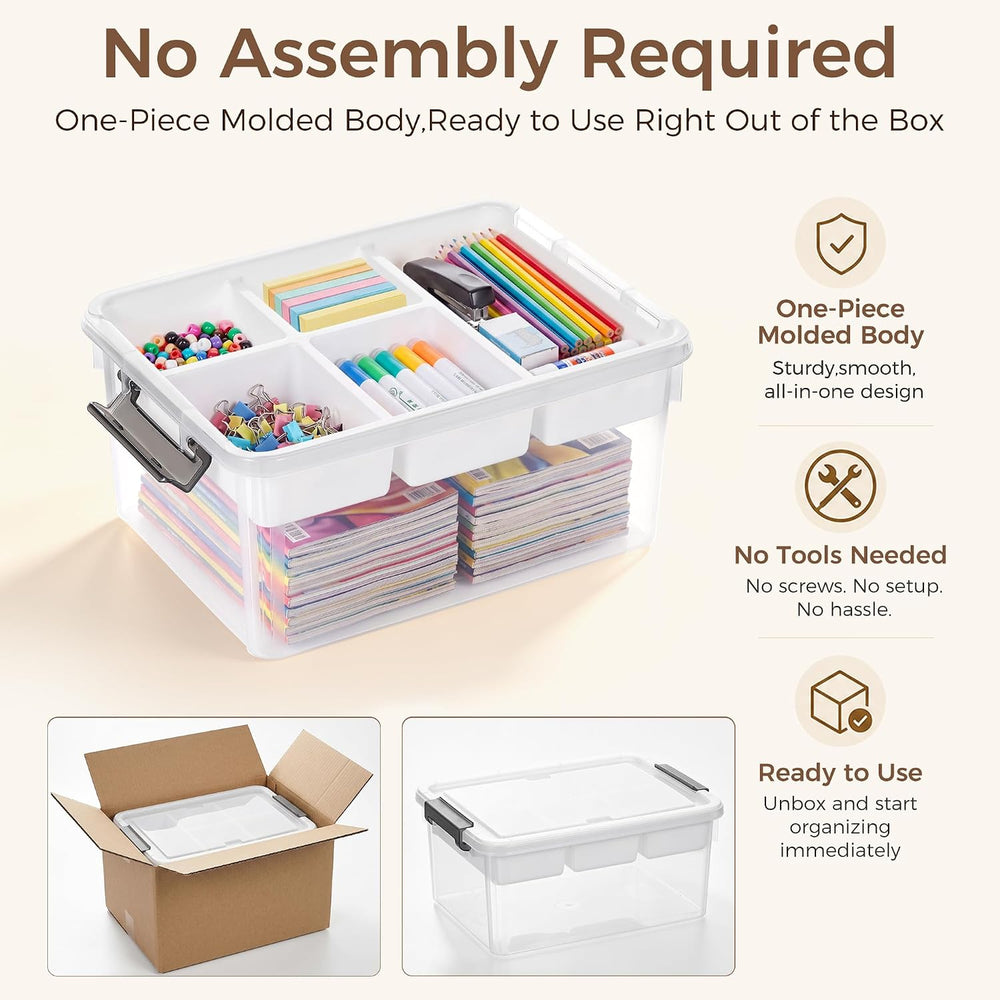 Citylife 17QT Clear Craft Organizers and Storage Box with Removable Tray