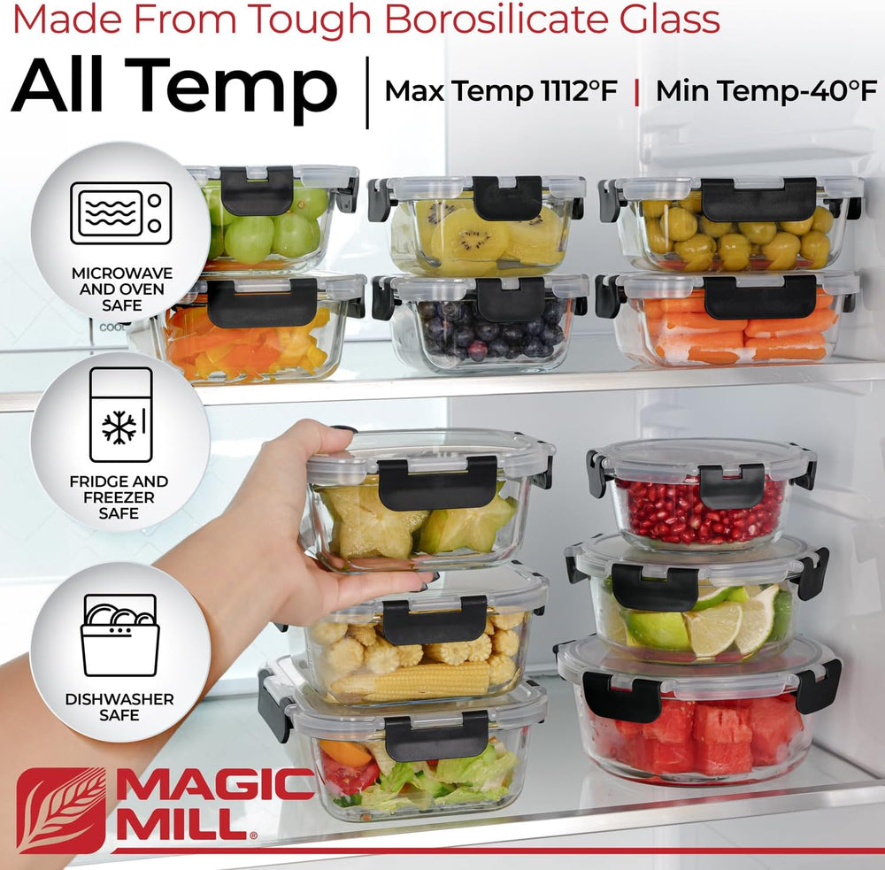 Magic Mill Premium Borosilicate Glass Food Storage Containers with lids Set |...